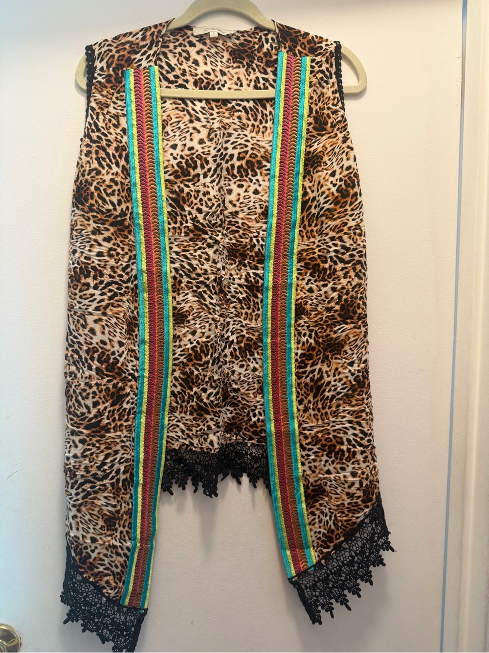 OndadeMar Leopard Print Tunic Vest with Multicolor Trim
